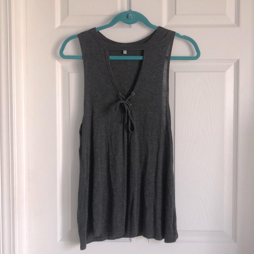 Grey tank with lace up front